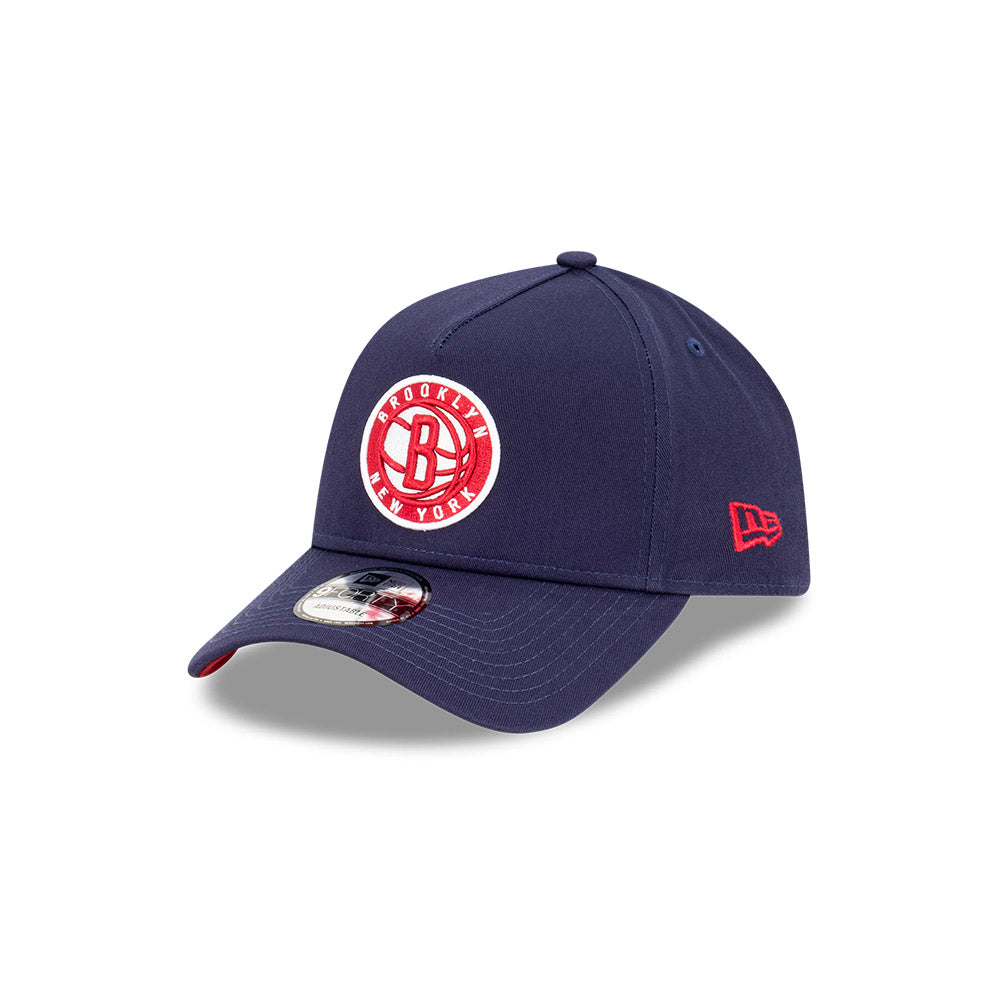 Brooklyn Nets Hat - Navy Blue Pinot White 9Forty A-Frame NBA Snapback Cap - New Era